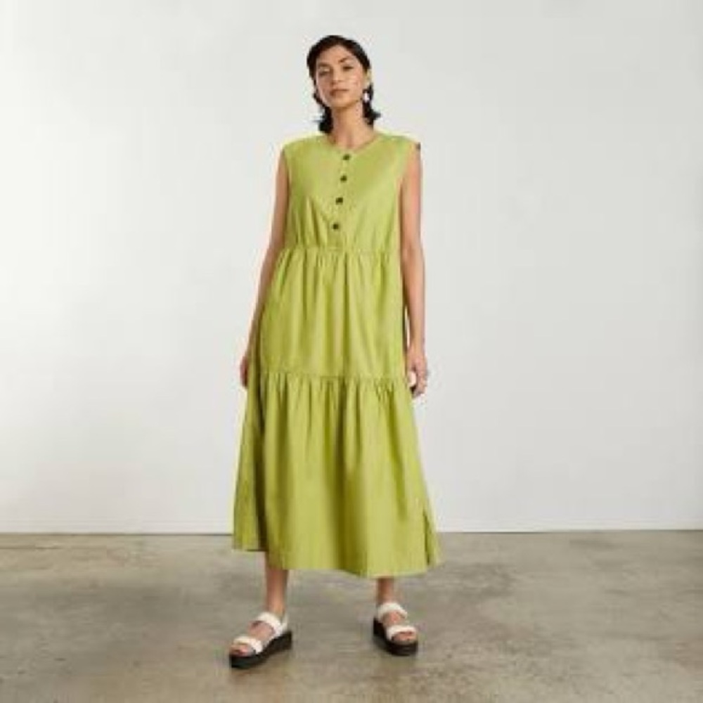 Everlane The Tiered Sleeveless Midi Dress Womens Size XXS Green Pepper